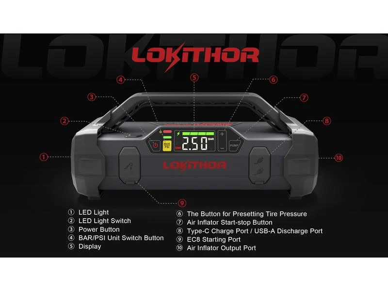 Lokithor Jump Starter und Luftpumpe 12V/ 2000A 14 Lokithor Jump Starter und Luftpumpe 12V/ 2000A – Bild 14